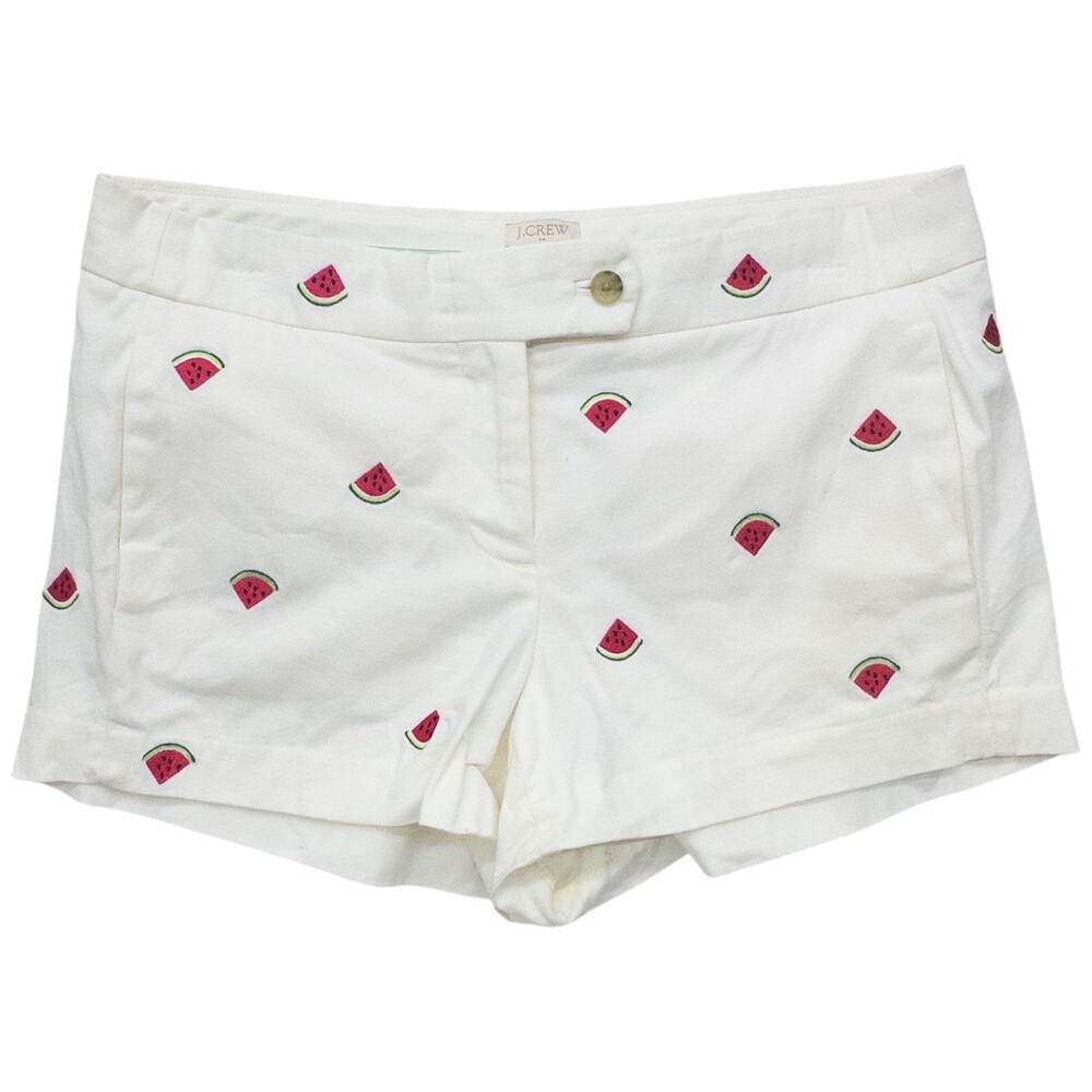 J.Crew City Fit Chino Shorts White Watermelon Embroidered Women Size 6 Preppy
